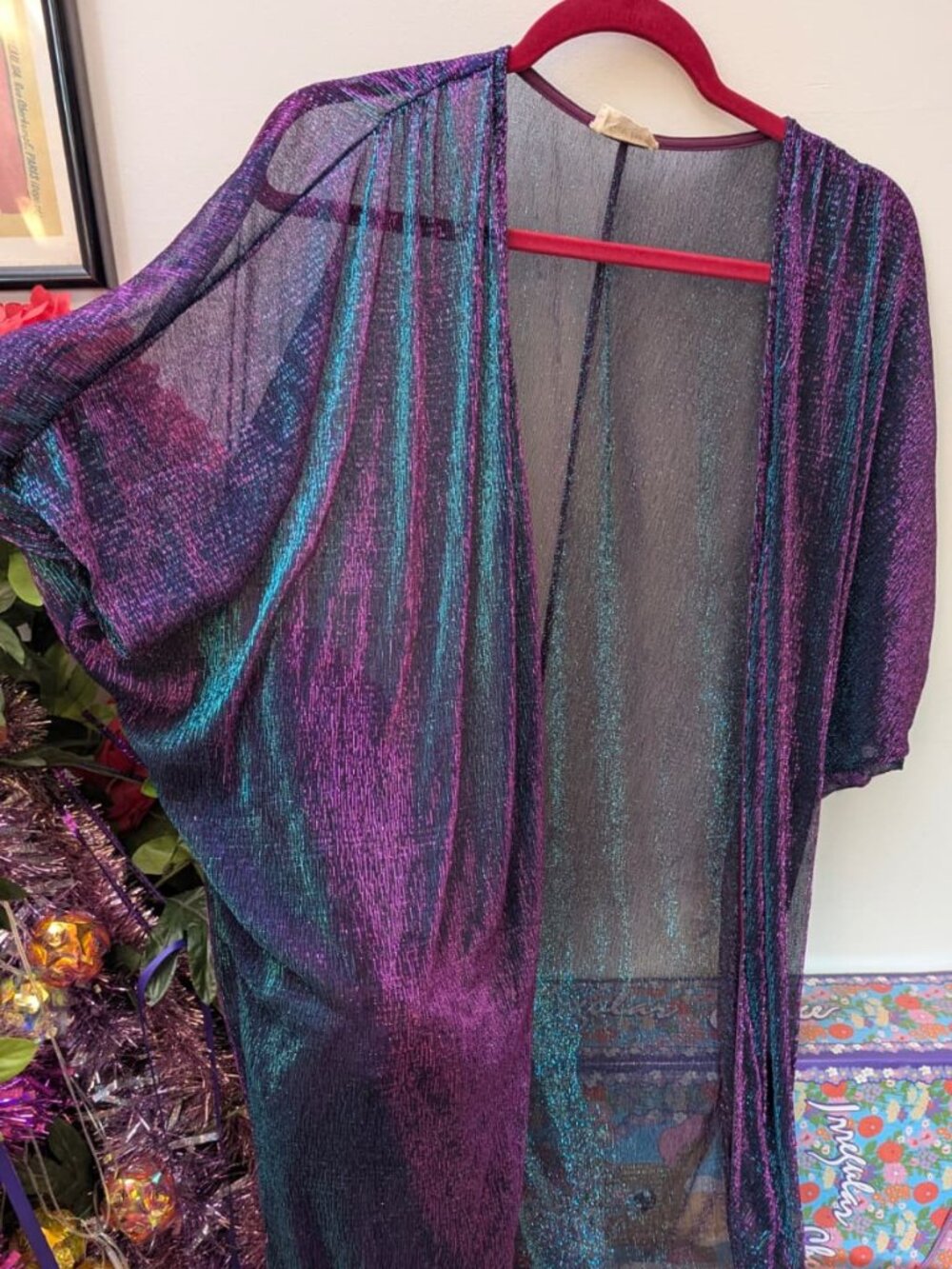 Irridescent Glittery Sheer Wrap Overlay Shawl - Olive Tree - Free Size